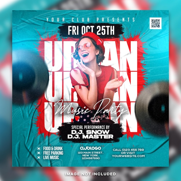 Urban night club social media post design psd