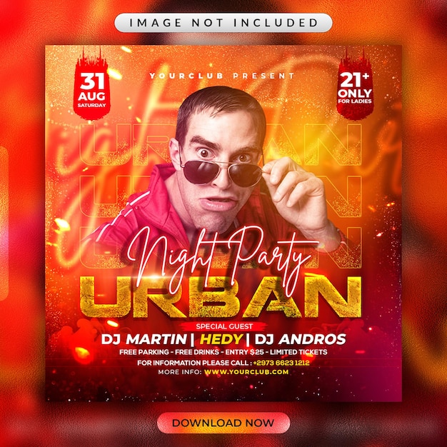 Urban night party flyer of social media banner template