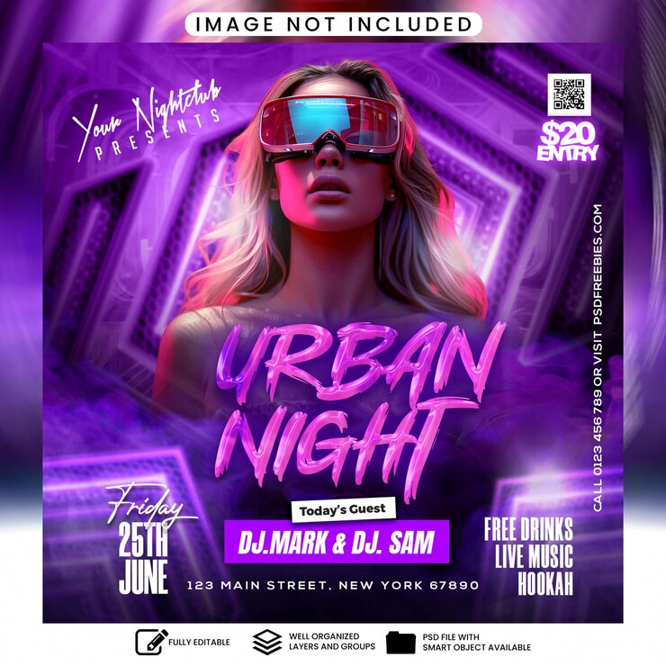 PSD urban night party flyer