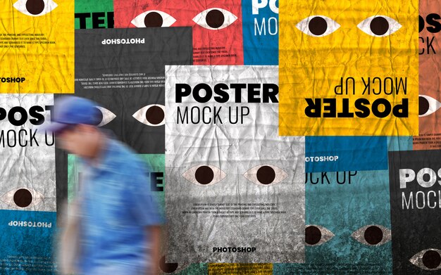 Mockup Di Poster Rugosa Collage Psd Premium