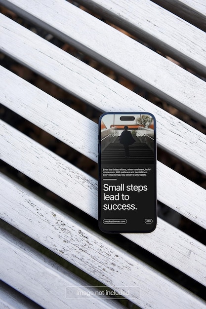 Urban Outdoor Smartphone Mockup on White Wooden Bench
