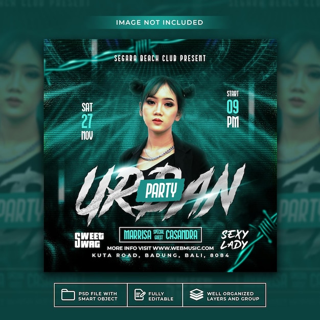 Urban party night club flyer social media post web banner premium psd