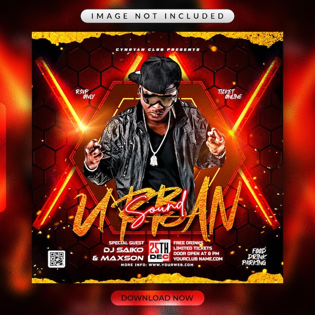 Urban Sound Party Flyer or Social Media Promotional Banner Template