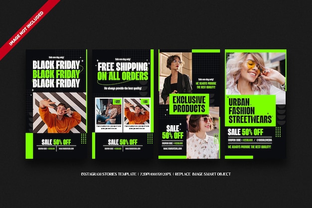 PSD storie di instagram di vendita del black friday in stile urbano