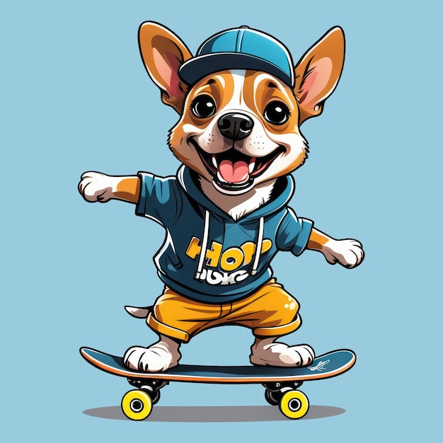 Urban style dog showing off skateboard tricks