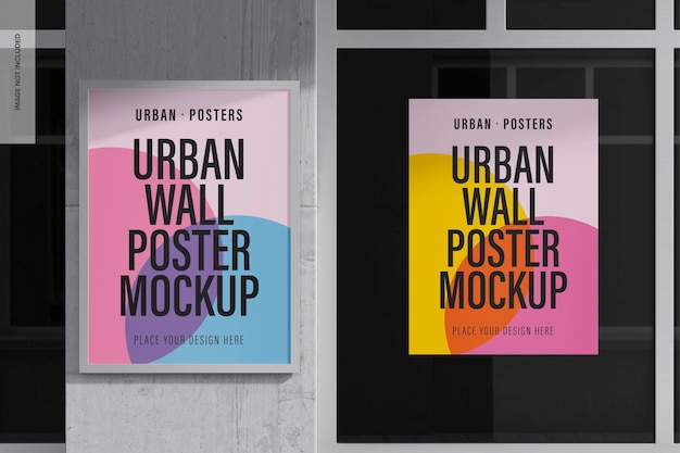 PSD mockup di poster da parete urbana, vista frontale