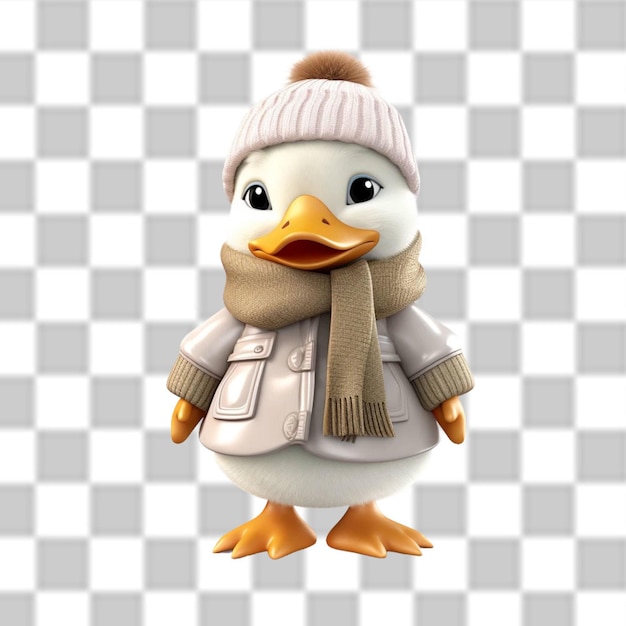 PSD urocza 3d słodka kaczka ubrana na zimową przygodę png