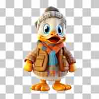 PSD urocza 3d słodka kaczka ubrana na zimową przygodę png
