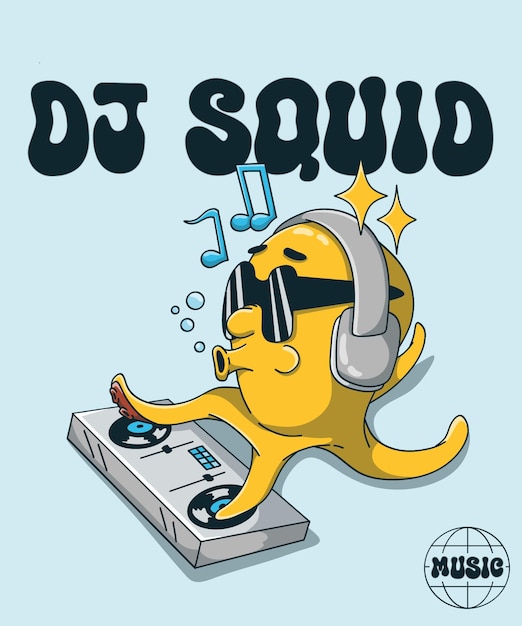 urocza ilustracja kreskówki DJ muzyka kałamarnic