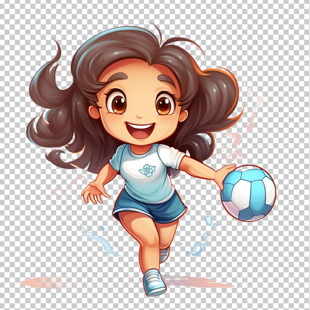 PSD urocza młoda dziewczyna z kreskówki grająca w siatkówkę