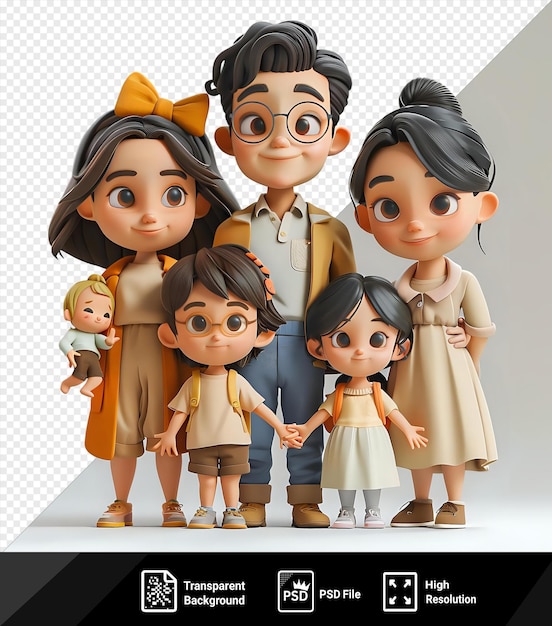 PSD urocza rodzina z dzieckiem avatar postać na odosobnionym tle png psd