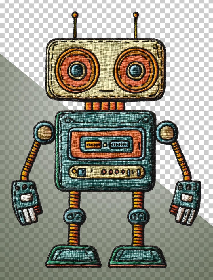 PSD uroczy kolorowy retro robot wycięty z zapasów png