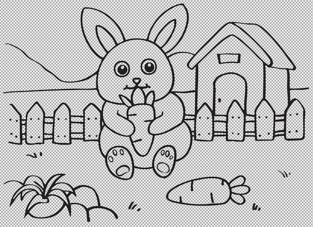 Uroczy kreskówka Królik je marchewki kolorowanie Ilustracja dla dzieci