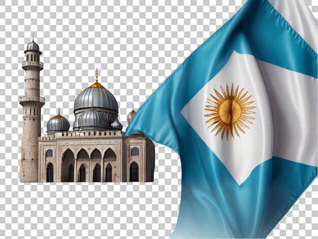 Uruguay flag 3d rendering on blue sky building on transparent background