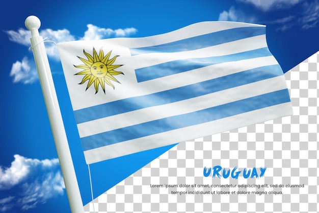 PSD uruguay realistische vlag 3d render geïsoleerd of 3d uruguay zwaaiende vlag illustratie