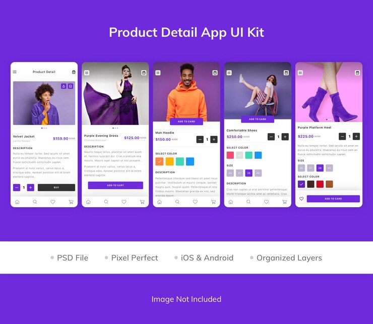 PSD ürün detayı uygulaması ui kit