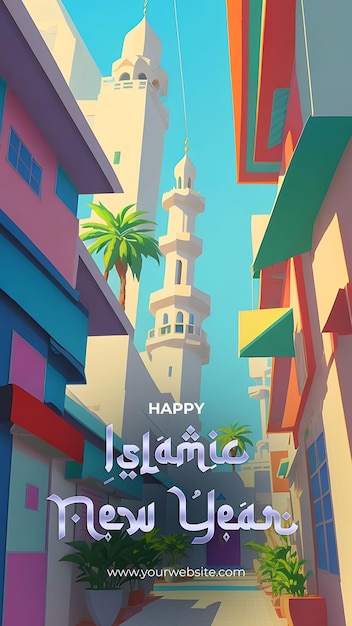 PSD urzekająca islamska ilustracja meczetu noworocznego obejmuje ducha nowych początków