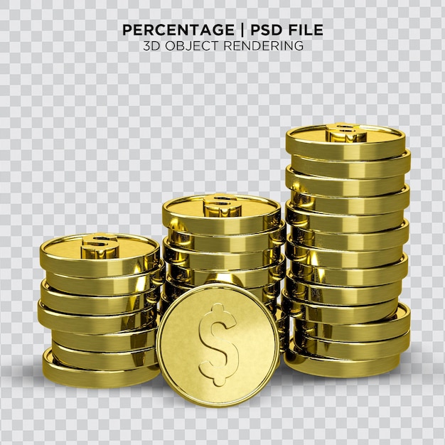 PSD us dollar golden coin stacking and dropping for growth saving and business