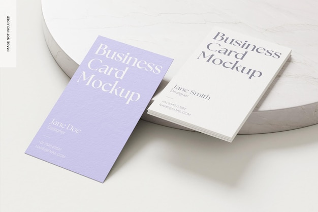 US Portrait Business Cards with Round Marble Podium Mockup 02