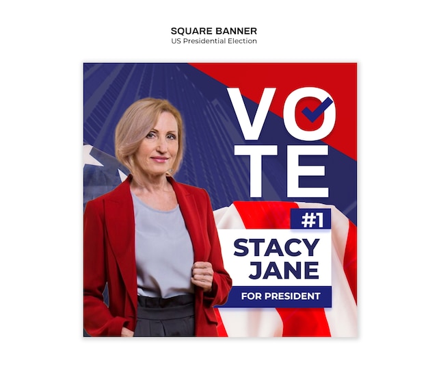 Us presidential election square banner template design