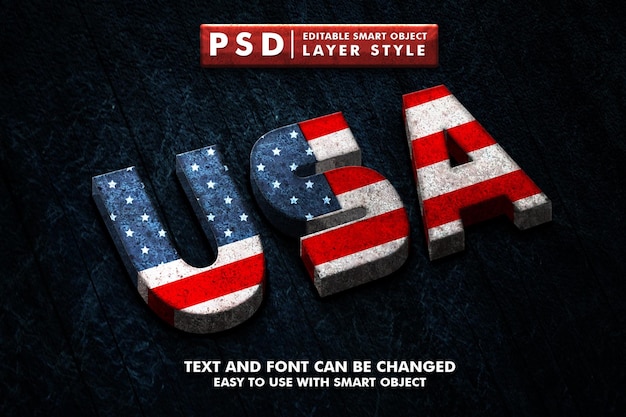 PSD usa 3d text effect premium psd