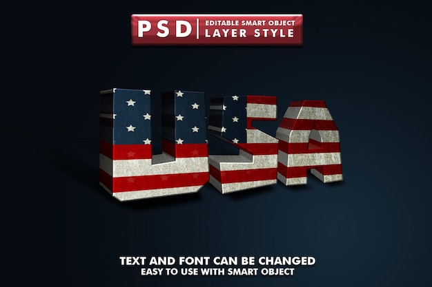 USA 3d text effect premium psd