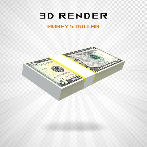 PSD usa 5 dollar currency 3d rendering