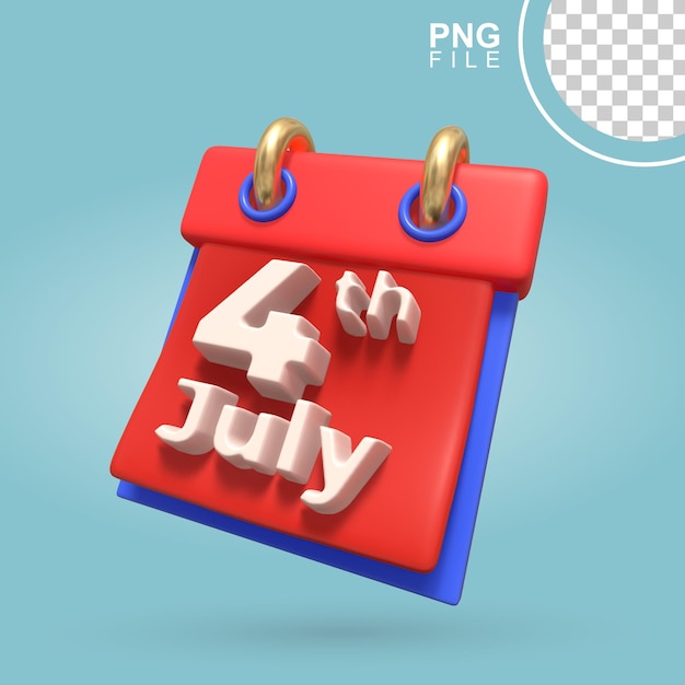 PSD 3d-икона празднования сша в календаре 4 июля