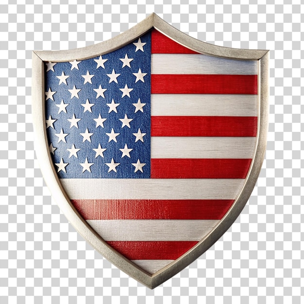 PSD Щит флага сша патриотический символ с дизайном американского флага изолированный на прозрачном фоне