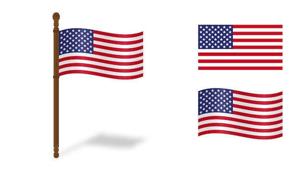 アメリカ合衆国国旗の振動と透明な背景に隔離された平らなアイコン