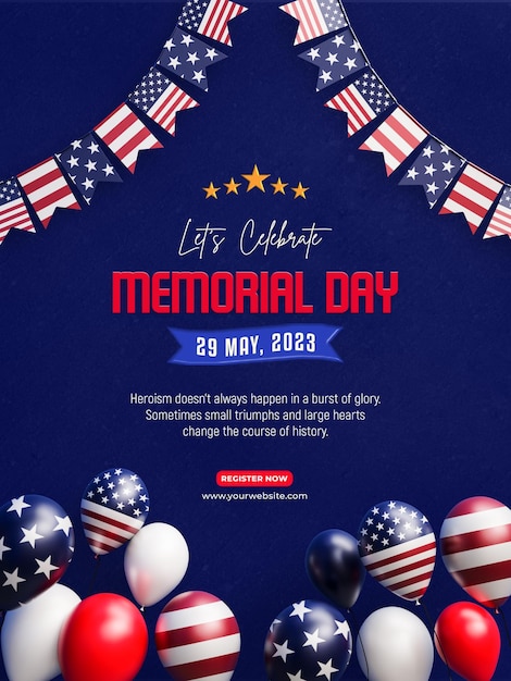 Usa memorial day 3d modello di storia post sui social media