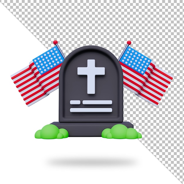 PSD icona della lapide del memorial day degli stati uniti rendering 3d della targhetta della tomba