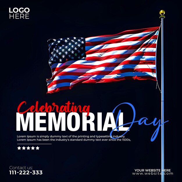 USA Memorial Day Post Banner Design With American Flag Design Template