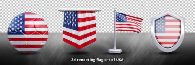 PSD usa nationale vlag set illustratie of 3d-realistische usa zwaaien land vlag ingesteld icoon