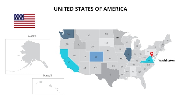 PSD 국가별로 구분된 미국 포토샵 지도 인포그래픽 템플릿 슬라이드 프레젠테이션