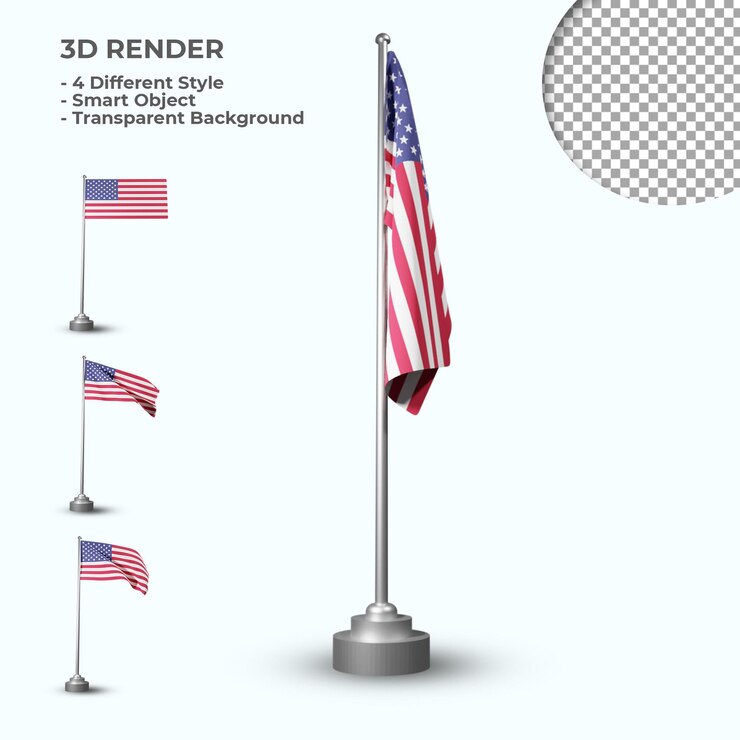 PSD usa realistic 3d textured flag rendering isolated background