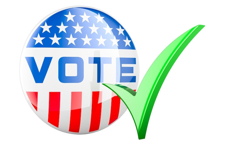 PSD the usa vote badge with check mark election in the usa concept 3d rendering isolated on transparent background
