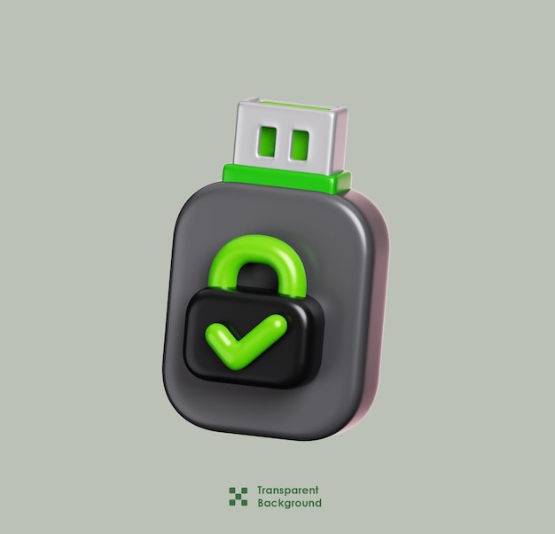 Unità flash usb con icona di lucchetto chiuso isolata icona di sicurezza del dispositivo informatico illustrazione 3d