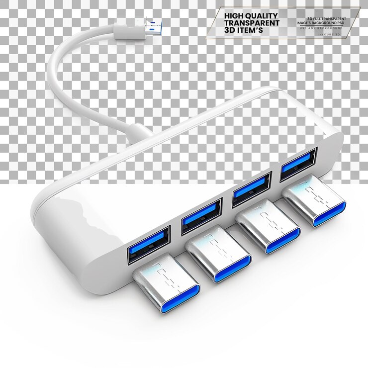 PSD usb hub a device that expands a single usb port into multiple ports on transparent background