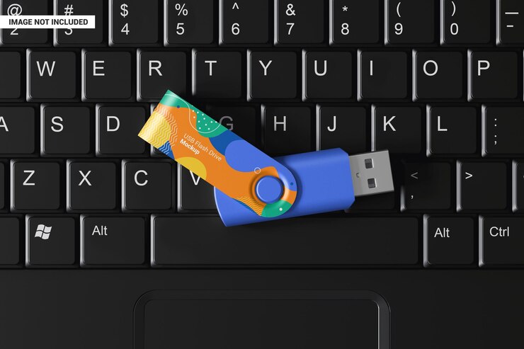 PSD usb stick on laptop keyboard mockup