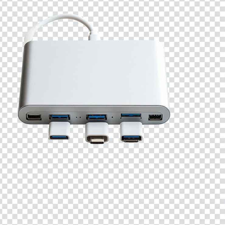 PSD usbc hub with multiple ports on a transparent background