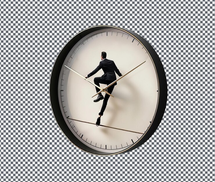 PSD of use tightrope walker wall clock isolated on transparent background