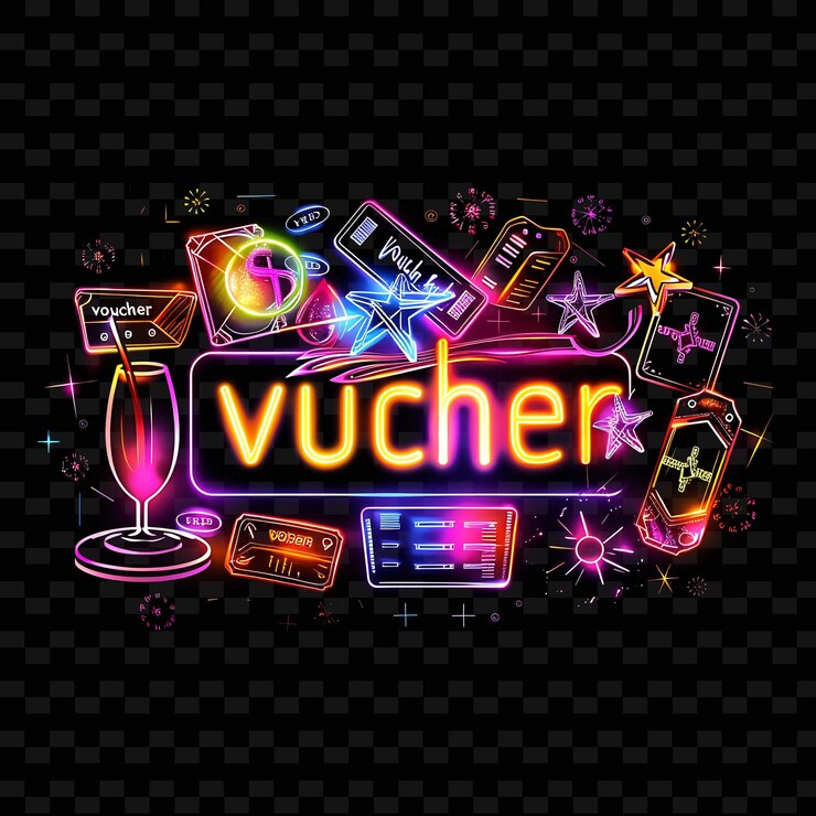 PSD useful neon radiance of voucher text with neon amber color s png y2k inspired decorative
