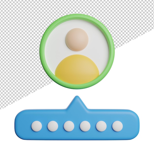 PSD 사용자 계정 암호 전면 보기 투명 배경에 3d 렌더링 아이콘 그림