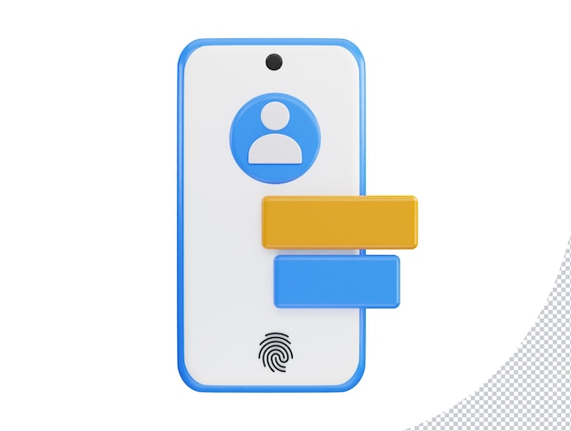 User on mobile phone with fingerprint 3d rendering vector icon illustration