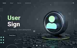 PSD user sign 3d rendering abstract dark realistic iconic background for social banner template