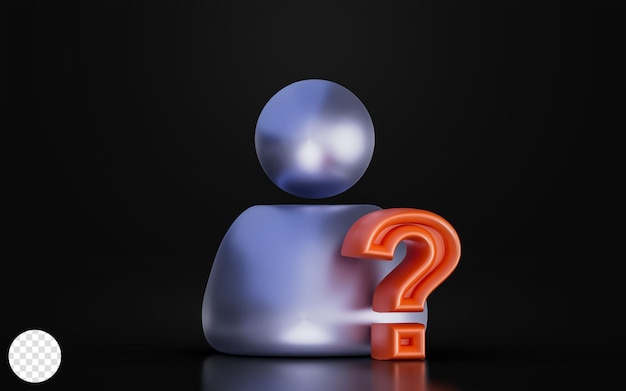 PSD user with question mark sign on dark background 3d render concept for confusion asking