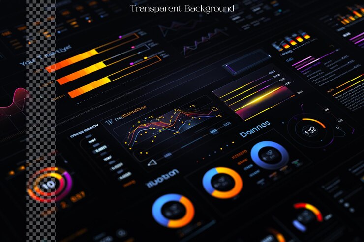 PSD users can interact with different elements of the infog on transparent background
