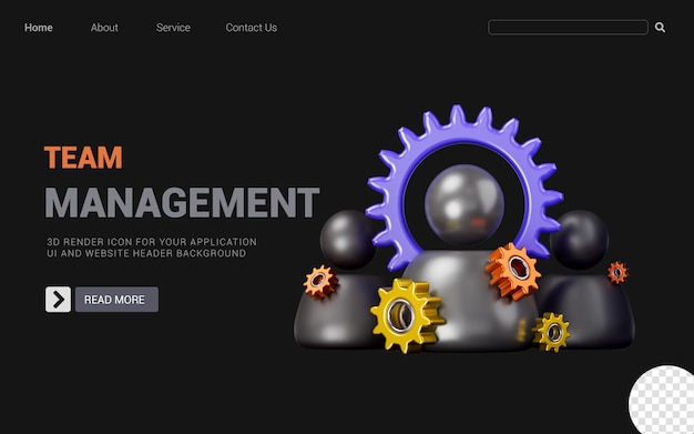PSD users with setting gear sign on dark background 3d render concept for team management