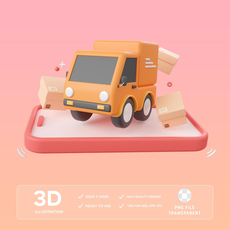 PSD usługa dostaw online psd 3d ilustracja